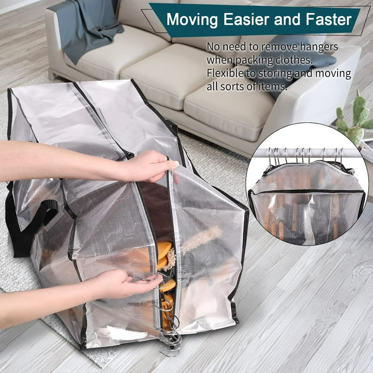 Heavy Duty Extra Large Clear Moving Bags W/ Backpack Straps Strong Handles  & Zippers, Clear (Set of 2) 