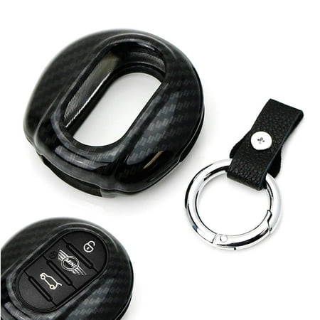 iJDMTOY Carbon Fiber Finish Black Aluminum Key Fob Cover For 2014/2015-up MINI Cooper F55 F56, 2017-up F60 Countryman, Full Metal Protective KeyFob Case w/Keychain