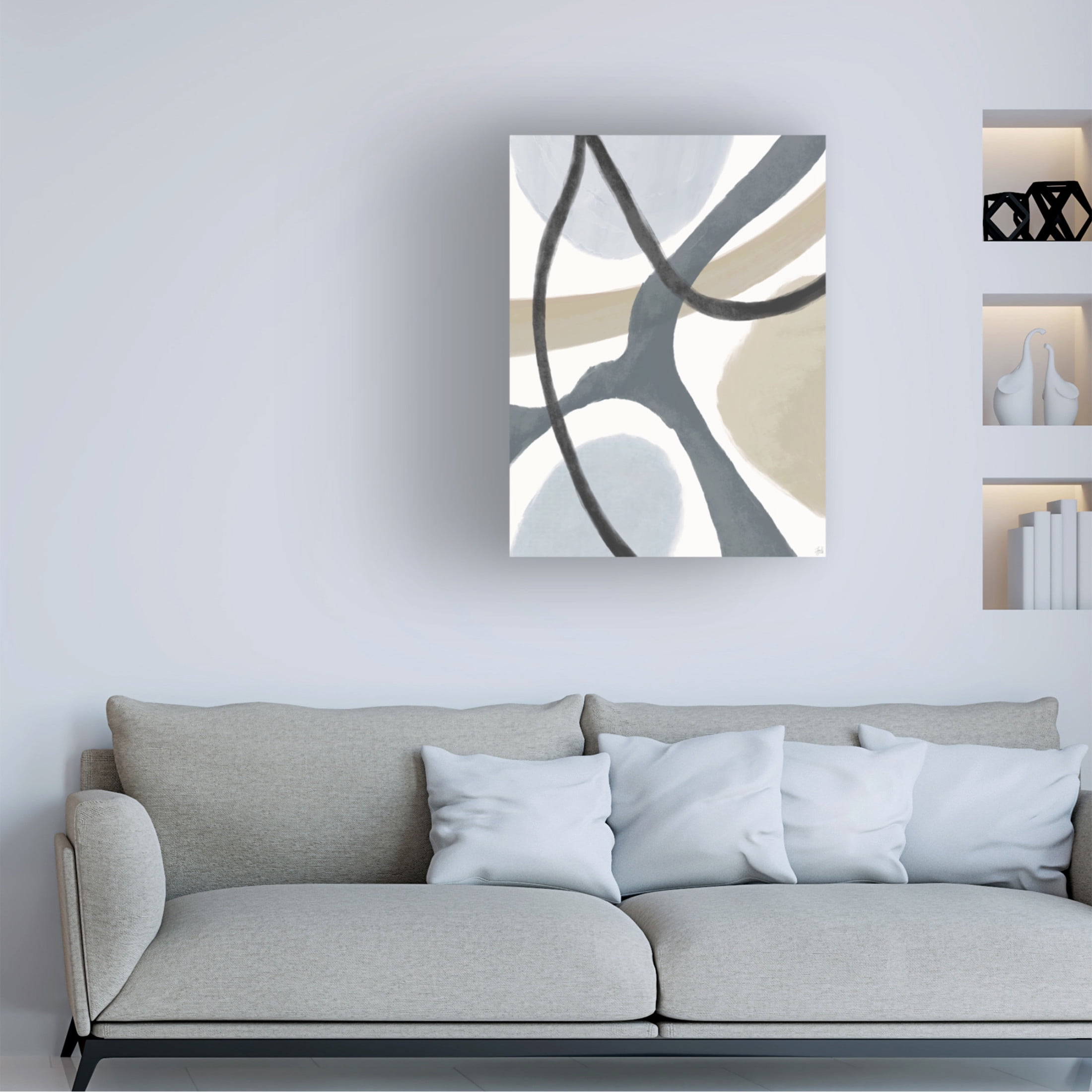 Canvas Wall Art - Line and Brush 'Blues N Shapes 2' Wall Art for Living Room, Bedroom, or Office Décor by Trademark Fine Art - 18 x 24 Inches