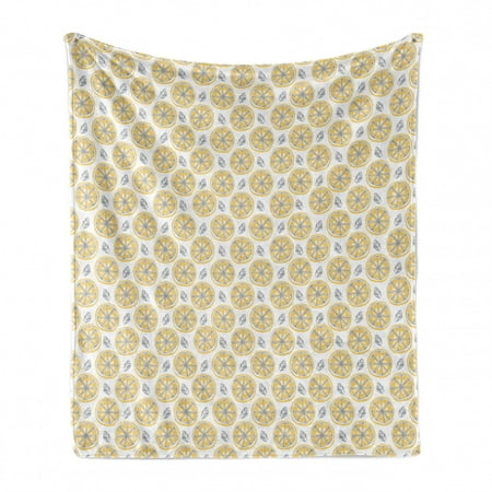 

Lemons Soft Flannel Fleece Blanket Thin Slices of Citrus Fruits and Leaves Arranged as If on a Hidden Grid Cozy Plush for Indoor and Outdoor Use 50 x 70 Mustard Grey and White by Ambesonne