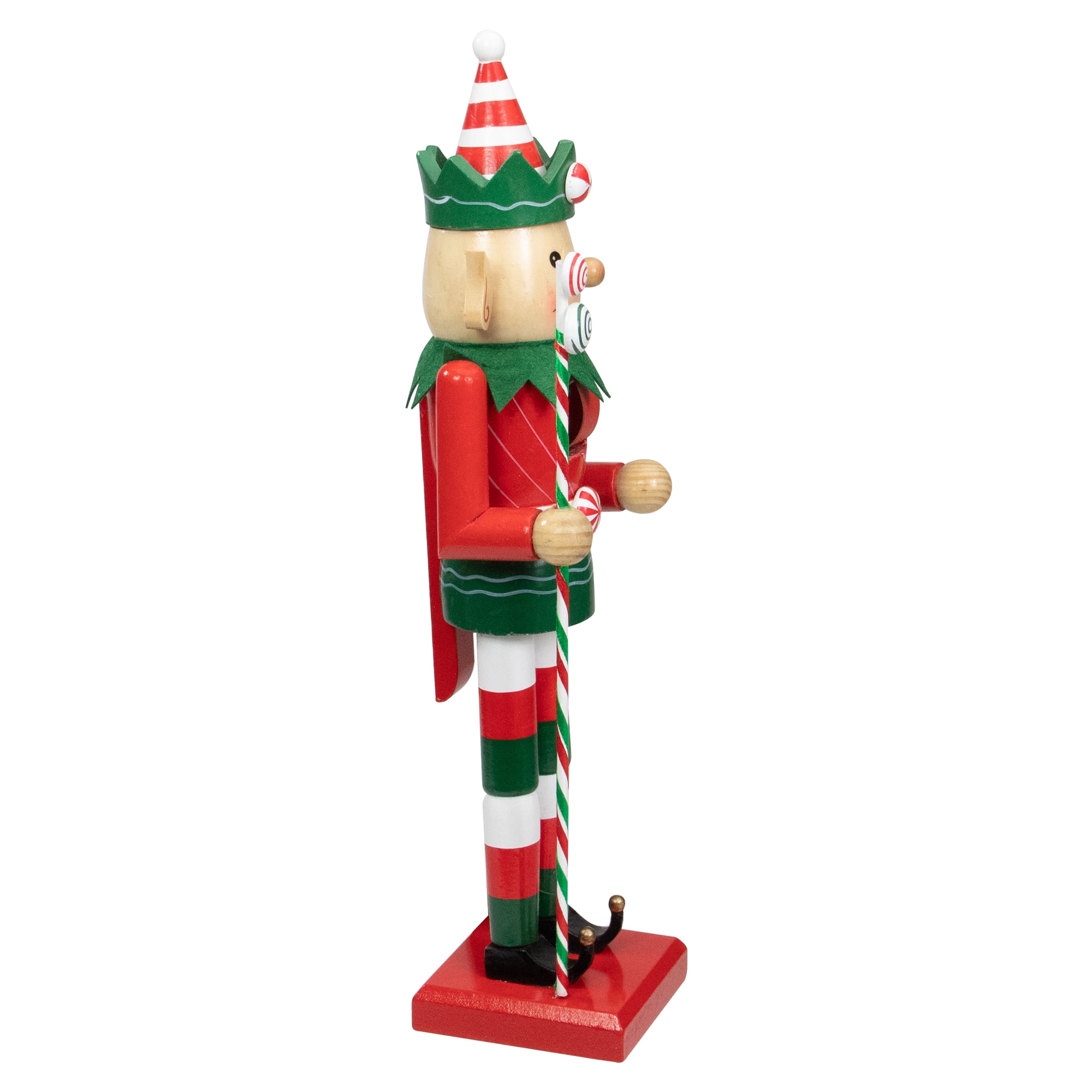15" Peppermint Twist Red White and Green Wooden Christmas Elf Nutcracker