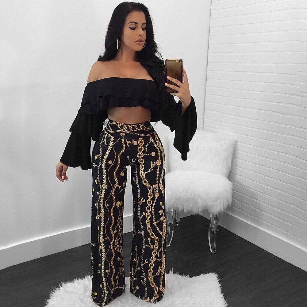 printed wide leg pants outfit