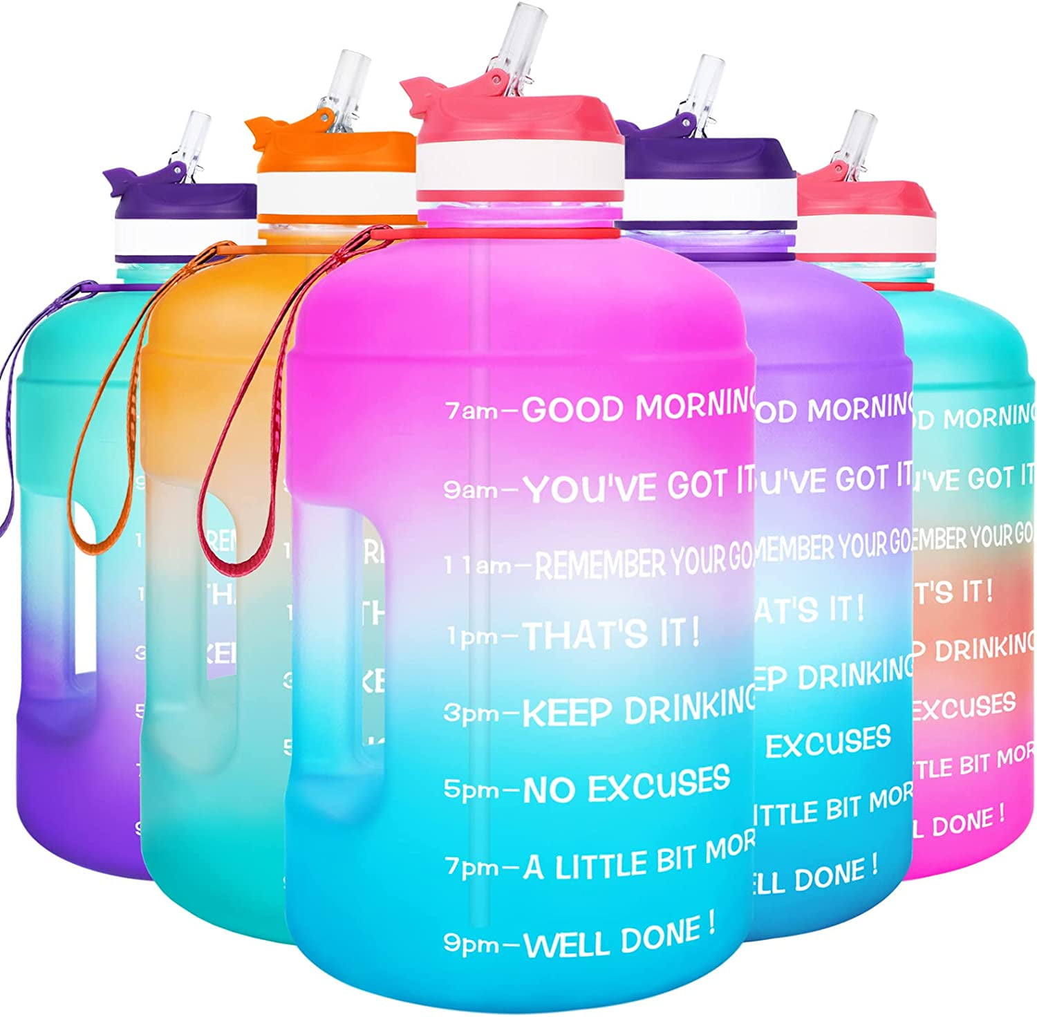 Gallon Water Bottle with Straw 128oz Large Water Bottles with Times