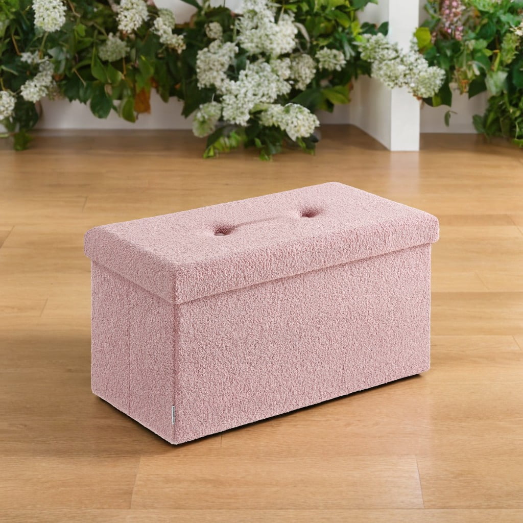 SONGMICS HOME 30" Storage Ottoman Bench Ottoman with Storage Load up to 660 lb for Living Room Bedroom Jelly Pink