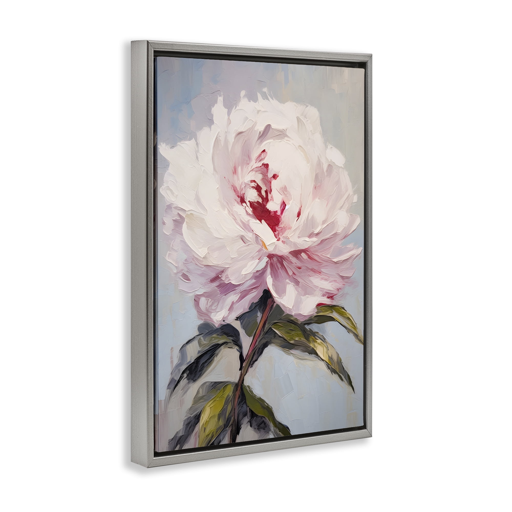 Stupell Industries Pale Pink Rose Botanical & Floral Painting Gray Floater Framed Art Print Wall Art, 21 x 31