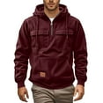 thumbnail image 2 of QHFBli Minimalist Men's Hoodie Mens Corduroy Raglan Sleeve Zip Pocket Hooded Pullover Sweatshirt for Autumn Winter Daily Casual Wear Red XXL, 2 of 5