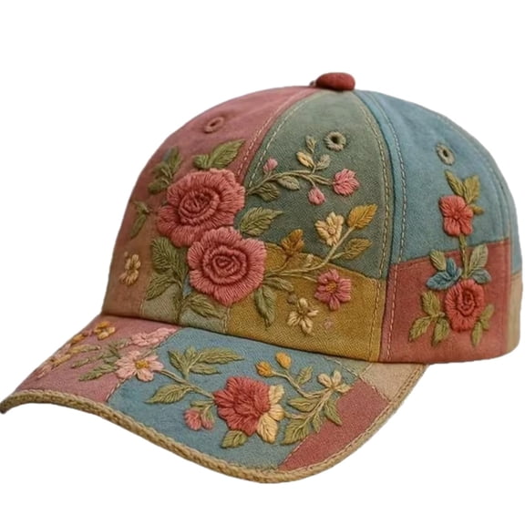 Gsakboxl Sun Hat Women Red Rose Floral Printed Baseball Cap, Adjustable Elegant Sun Hat for Outdoor Casual Daily Wear