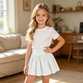 thumbnail image 2 of lnmuld Solid Ribbed Elastic Waist Gathered Swing Mini Skort Preppy Back to School Mix Match Outfit for Girls White,7-8 Years, 2 of 6