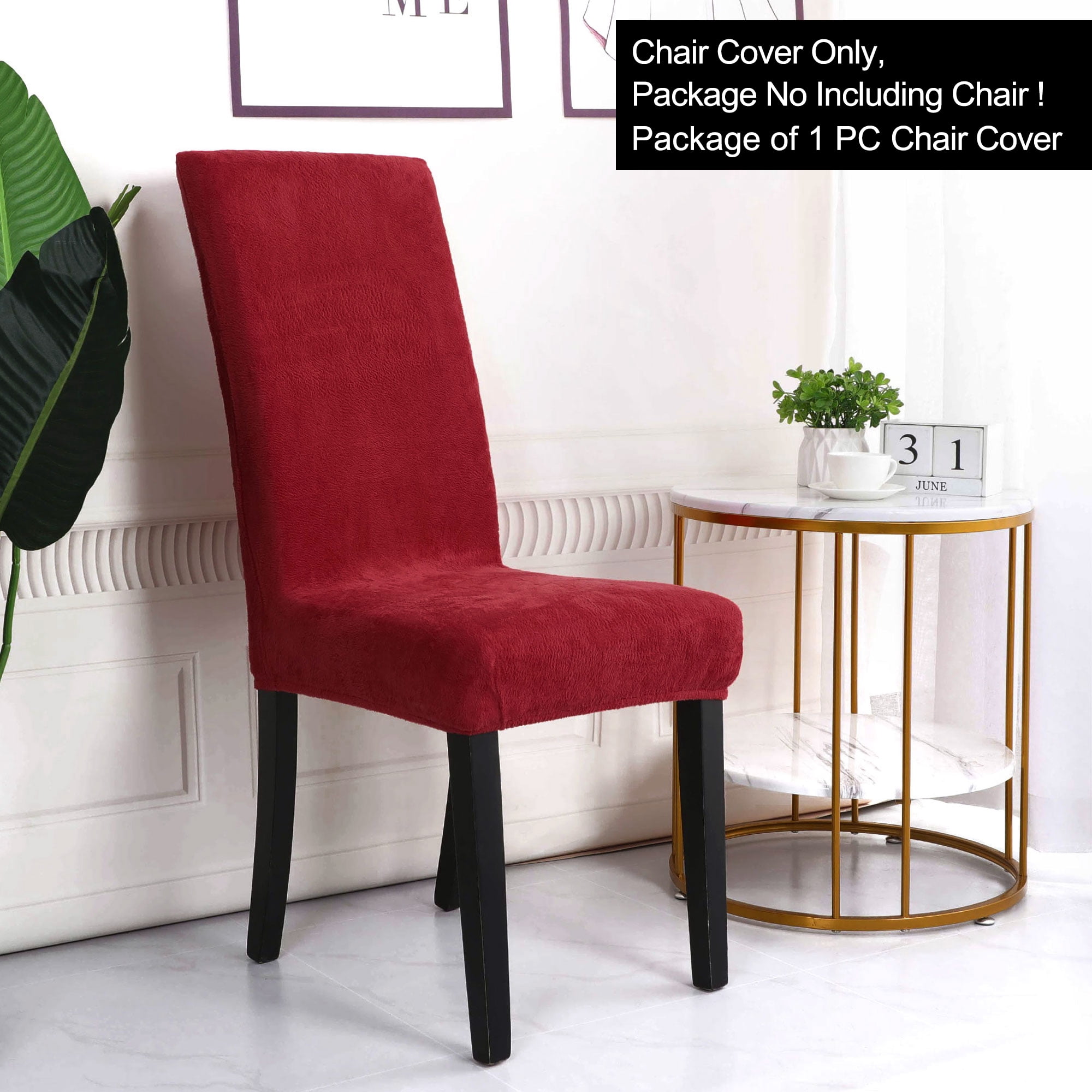 Unique Bargains Stretch Plush Short Dining Chair Cover Red