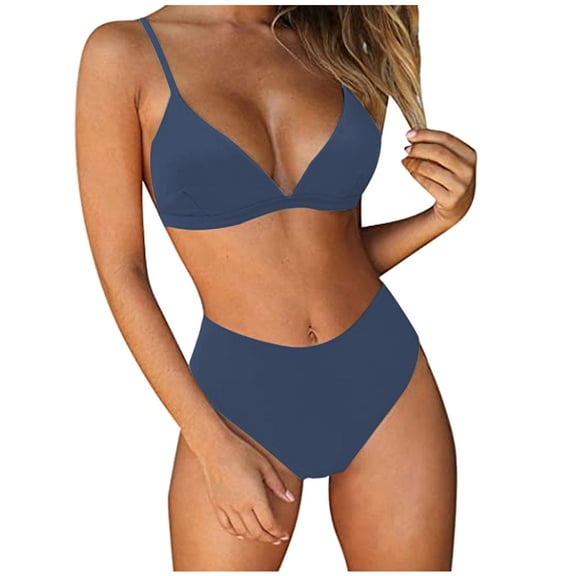LoyisViDion Women Swimsuits On Clearance Women Bandeau Padded Push Up Swimsuit Swimwear Beachwear Swimwear Bikini Set Navy 6(M)