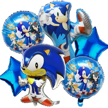 6PCS Sonic Balloons Birthday Party Supplies Video Gamers Hedgehog Foil Balloon Bouquet Decorations