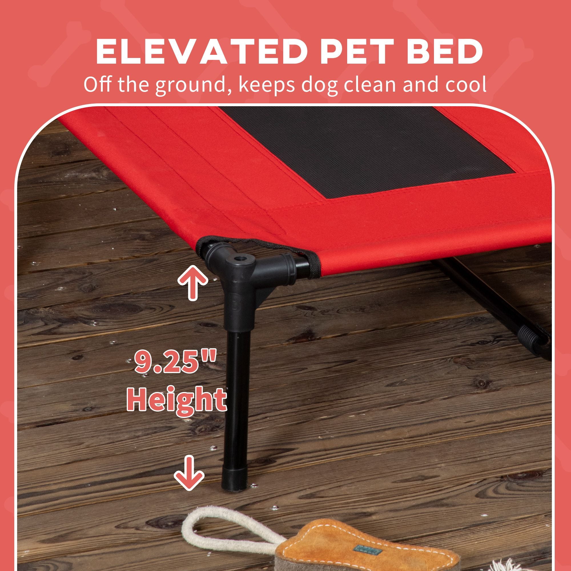 48" x 36" Elevated Dog Cot with Cooling Canopy Shade - Red Outdoor Pet Bed
