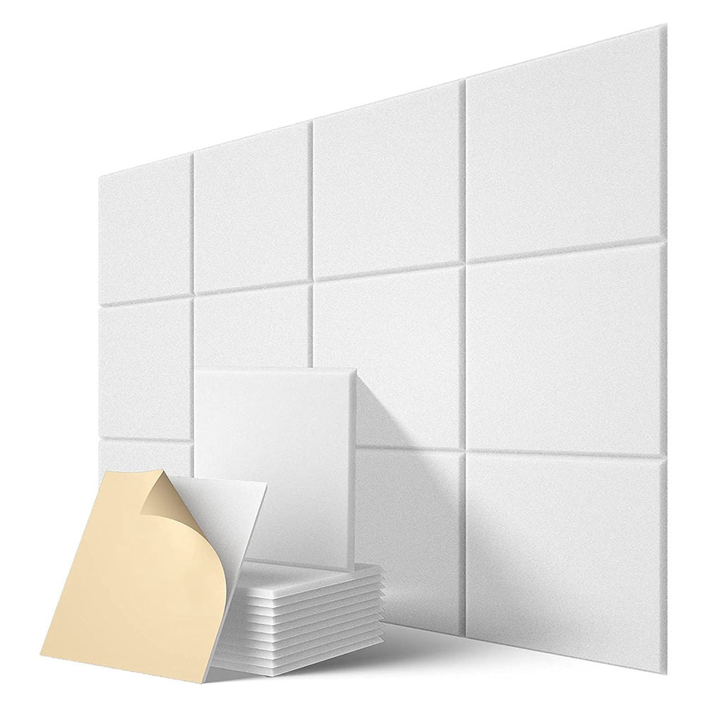 Self-Adhesive Acoustic Panels, Sound Proof Padding, Sound Absorbing Panel for Home, White, 12 Pack