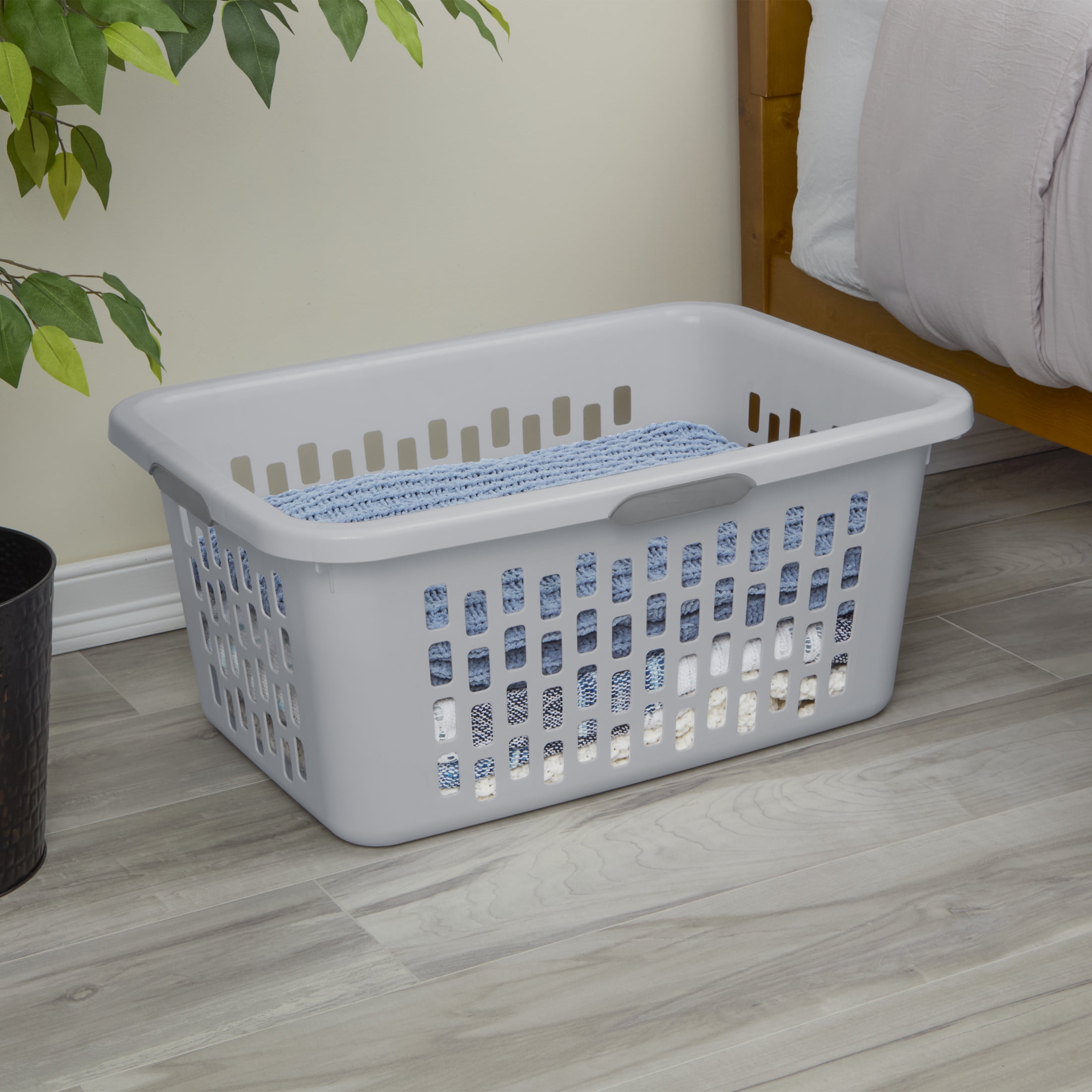 Sterilite Large 2 Bushel Plastic Laundry Basket with 4 Comfort Grip Handles, Light Gray
