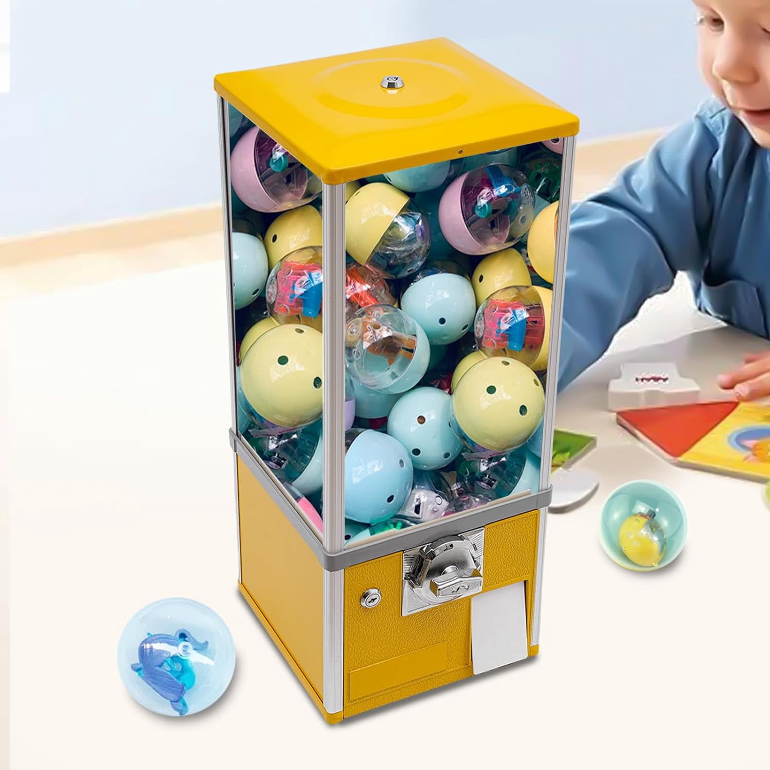 Vending Machine,Commercial Vending Machine,Automatic Candy Gumball Vending Machine,Candy Dispenser Machine for Stores (Yellow),Vending Machine for Home, Gaming Stores