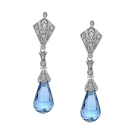 Bling Jewelry Briolette Simulated Aquamarine Glass CZ Dangle Earrings Silver