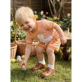 thumbnail image 6 of Loicainy Baby Toddler Girls Easter Summer Outfits 6 12 18 24 Months 2T 3T Short Sleeve Crew Neck Bunny Carrot Embroidery Tops and Elastic Waist Striped Shorts Clothes Set, 6 of 8