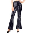 thumbnail image 2 of Miluxas Women's High Waist Pants Bright Flare Bell Bottom Trousers Disco Fashion Stretchy Plus Size Leggings Black S(S), 2 of 7