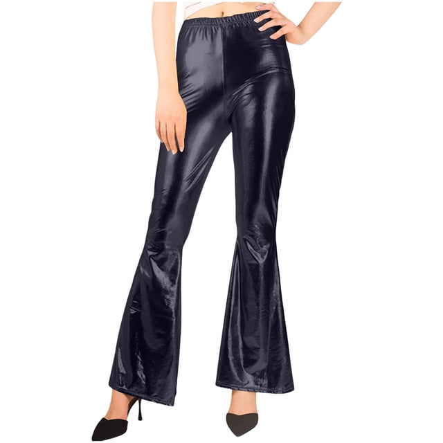 TaTaai Women Slim Fit Shiny Faux Leather Flared Pants Multi-Color Stretchy Fabric Ladies Club Party Daily Commute Wear Non-See-Through No Fading Elegant Long Pants Gift