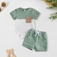 thumbnail image 2 of mgoYE Newborn Baby Boy Summer Outfit Set Contrast Color Romper Tops With Elastic Waist Shorts 0 3 6 12 18 Months Cute Infant Waffle Clothes Size 3-6 Months, 2 of 5