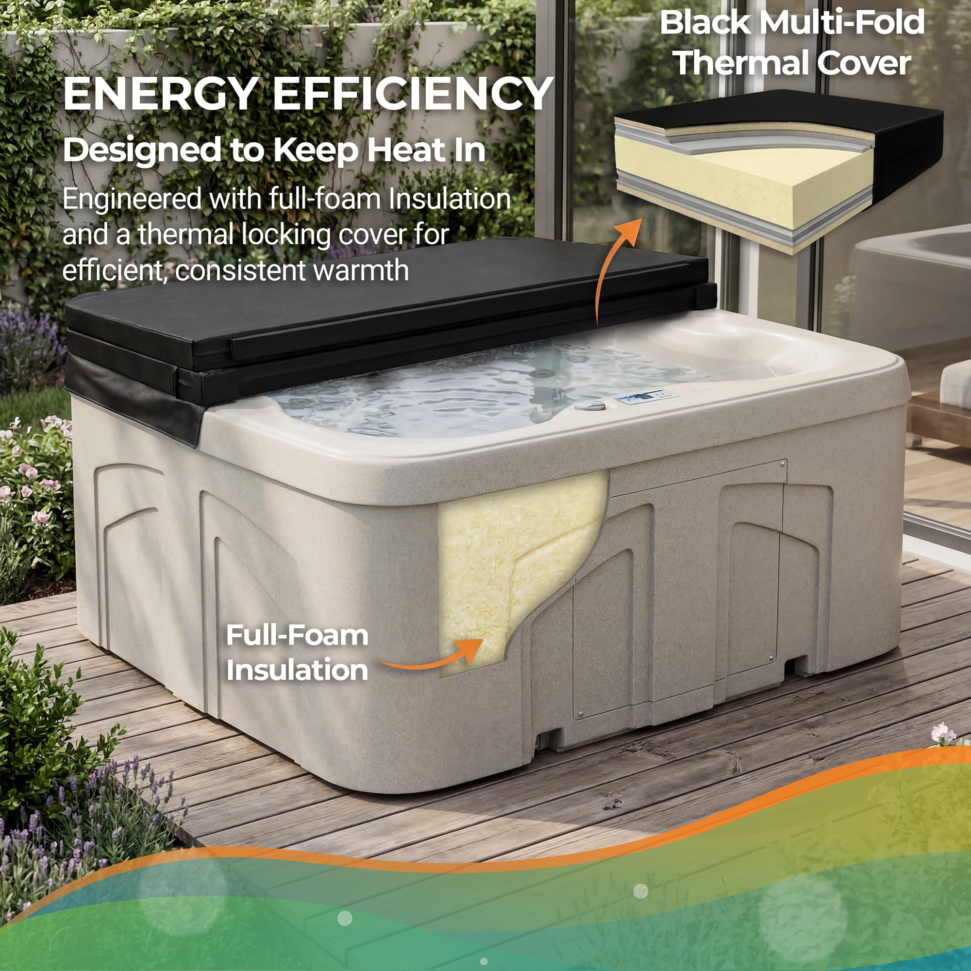 LifeSmart 4-Person 13-Jet Plug & Play Square Hot Tub with Thermal Cover, Sand