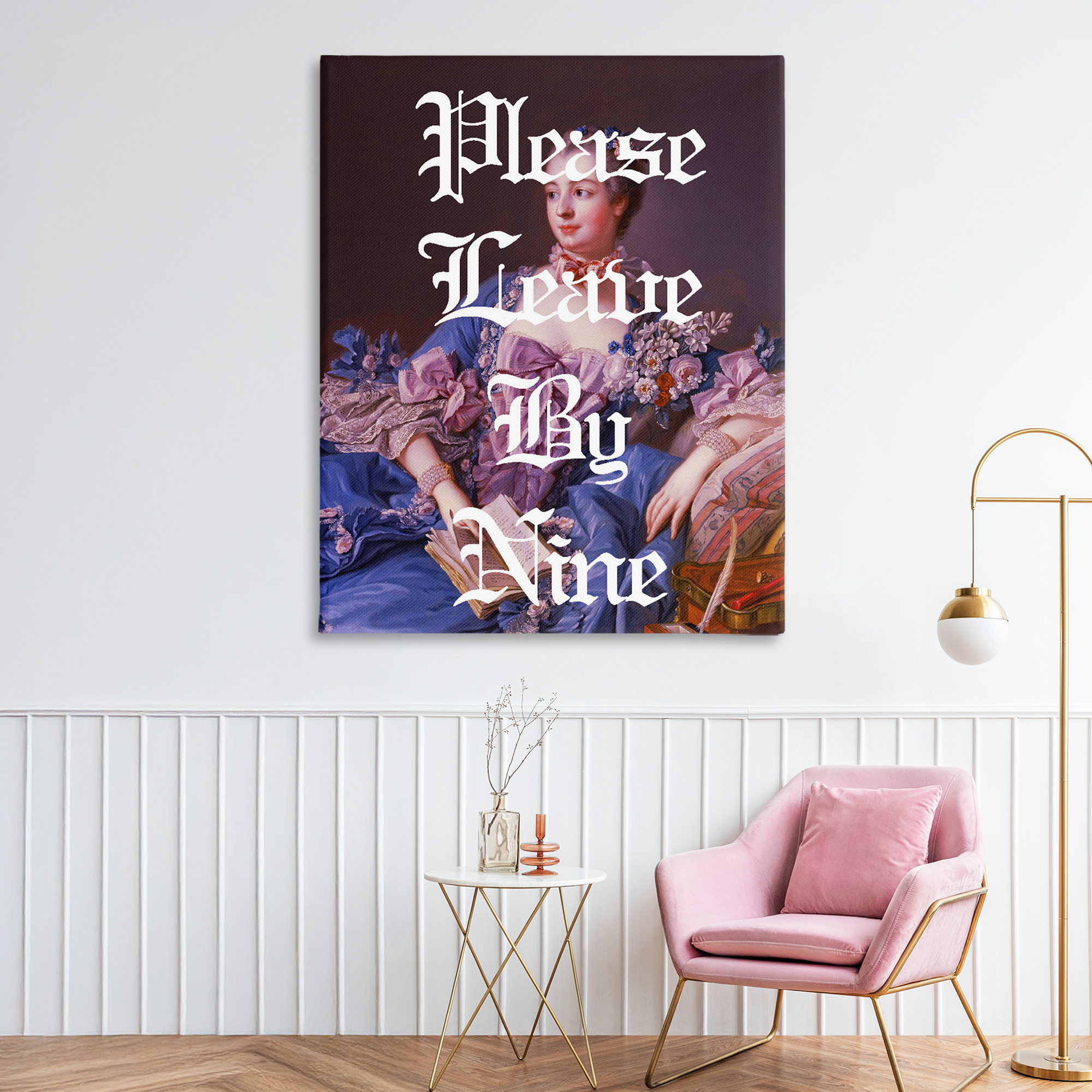 Please Leave By Nine Canvas Wall Art, design by Lil' Rue