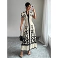 thumbnail image 3 of Apricot Women Slim-Fit Printed V-Neck Maxi Dress With Short Sleeves And Floral Embroidery, 3 of 7