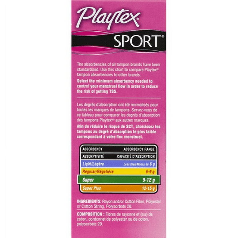 Playtex Sport Compact Athletic Tampons, Super Absorbency, Pack of 18 Tampons