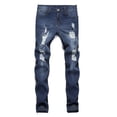thumbnail image 3 of ORQ Men Full-length Low Waist Slim Fit Pants Ripped Denim Jeans, 3 of 4