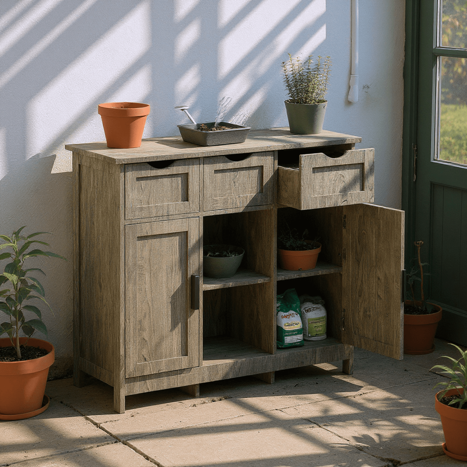 Homy Casa Storage Cabinet with 2 Doors and 3 Drawers, Adjustable Shelves, Sideboard for Kitchen, Entryway