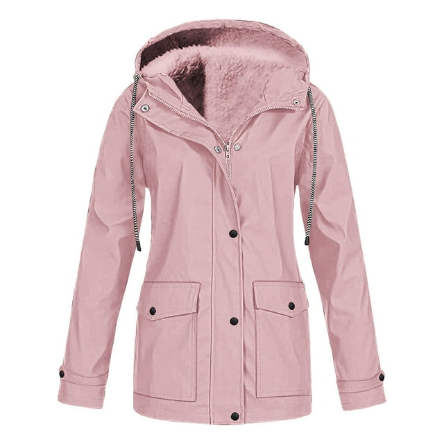 Fleece-Lined Rain Jacket, Waterproof Hiking Shell, Winter Outdoor Coat Pink 3Xl , Coat