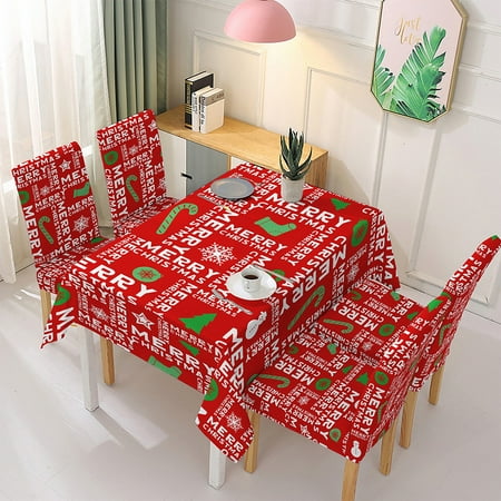 

CUH Christmas Tablecloth Polyester Washable Tablecloths Xams Winter Rustic Table Cover Luxury Farmhouse Dining Room Cloths Red Letter Tablecloth 55x71