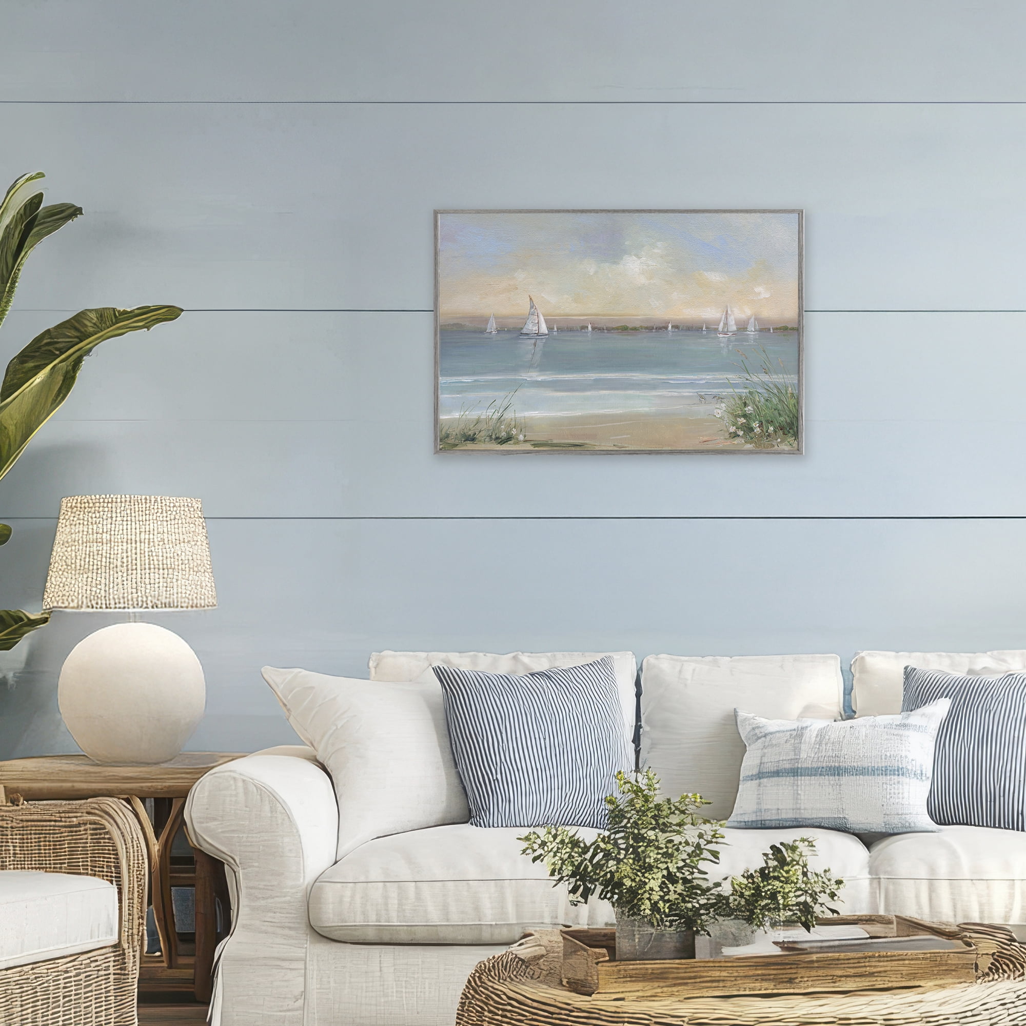 Stupell Industries Coastal Sailing At Dawn Gray Framed Giclee Art, design by Sally Swatland