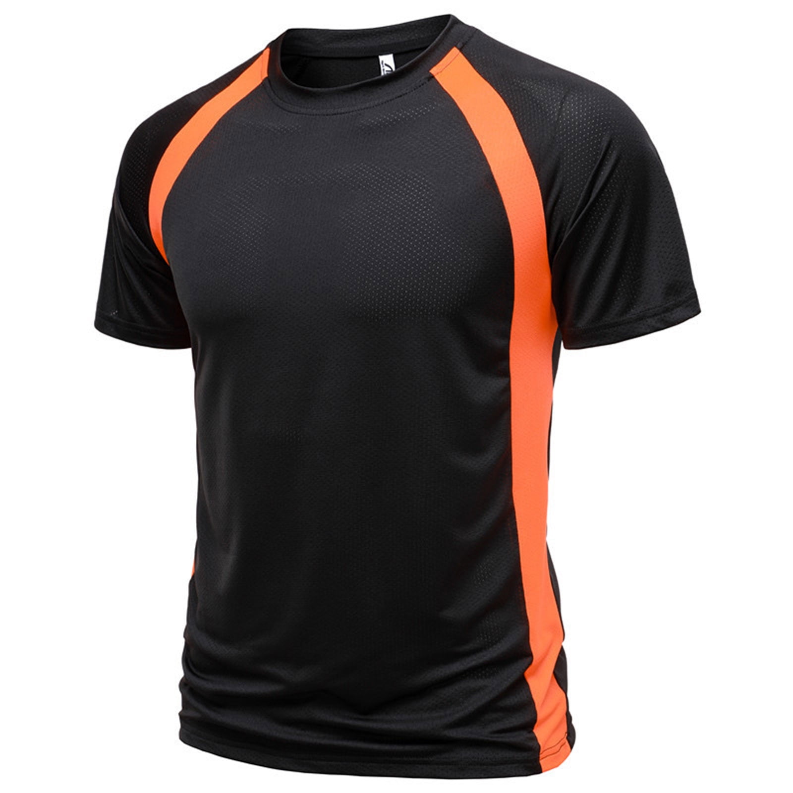 Dolkfu Short Sleeve Men Shirt Orange Color Block Athletic T Shirt Fitted Crew Neck Breathable Mens Graphic Tees,2X