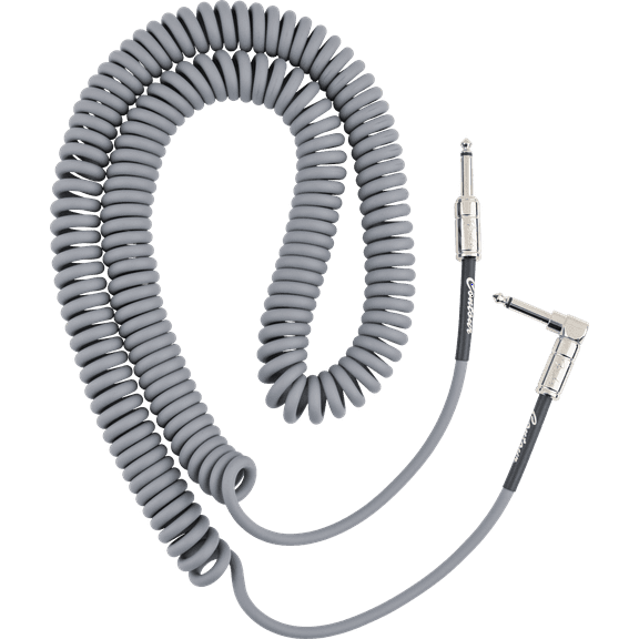 Fender Contour 1/4" Straight to 1/4" Right Angle Coiled Instrument Cable, 30', Inca Silver