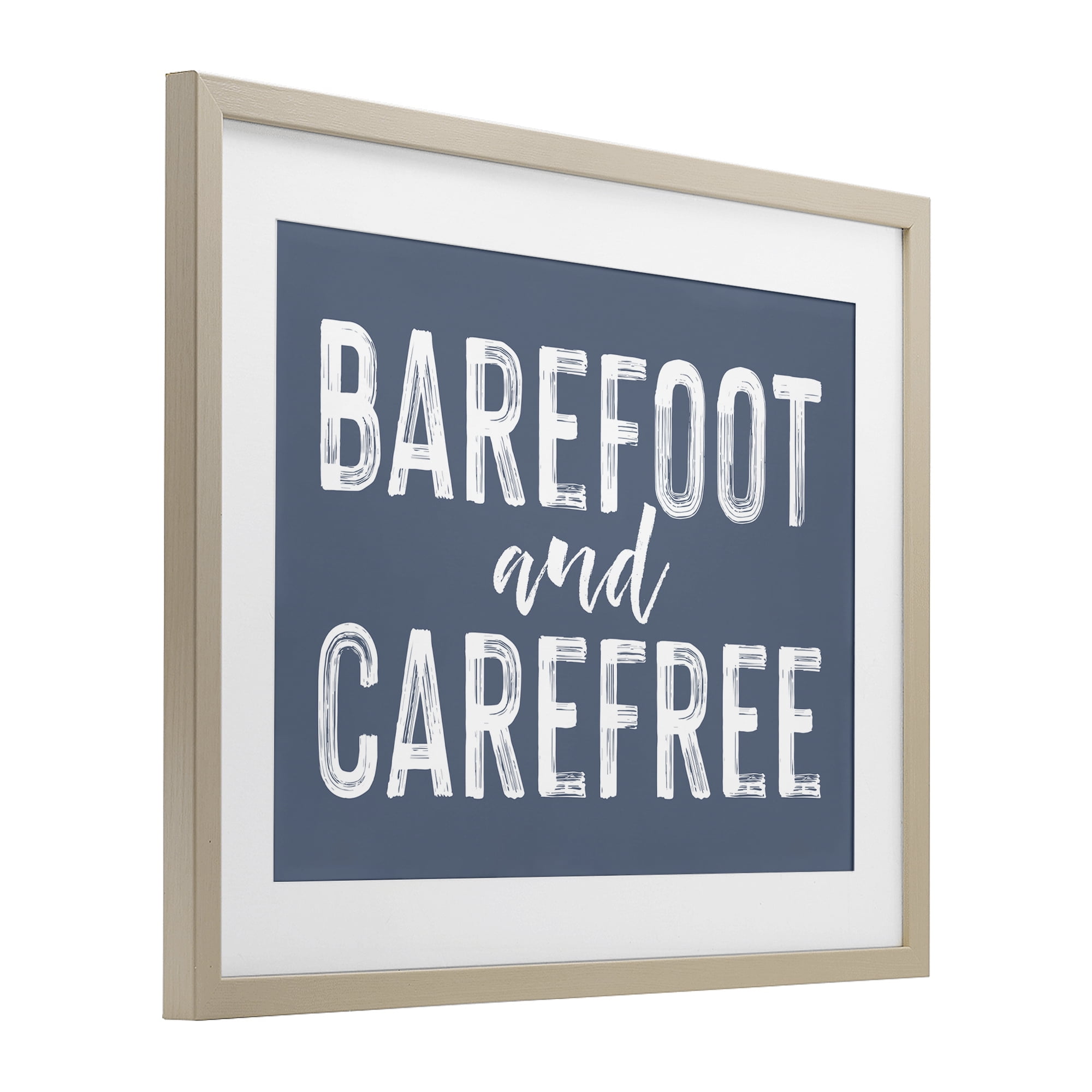 Barefoot & Carefree Blue Birch Framed Print Under Glass, design by Lettered and Lined
