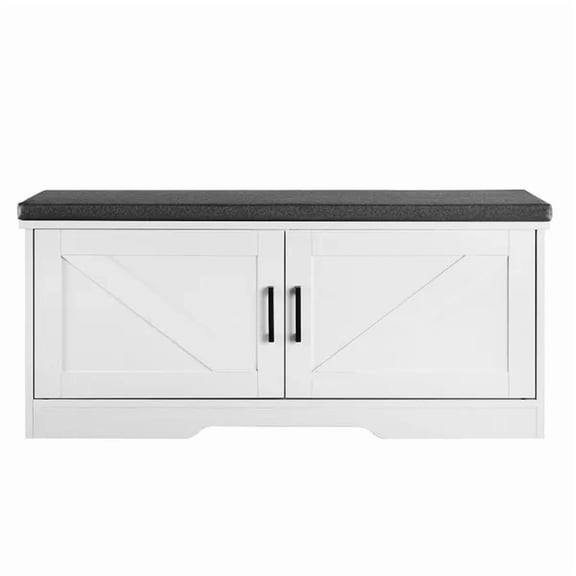 Stylish Shoe Storage Bench with Padded Seat Cushion,39.4x14.0x18.1 Inch Organizer for Entryway,Living Room,Bedroom,Adjustable Shelf,White and Black Design