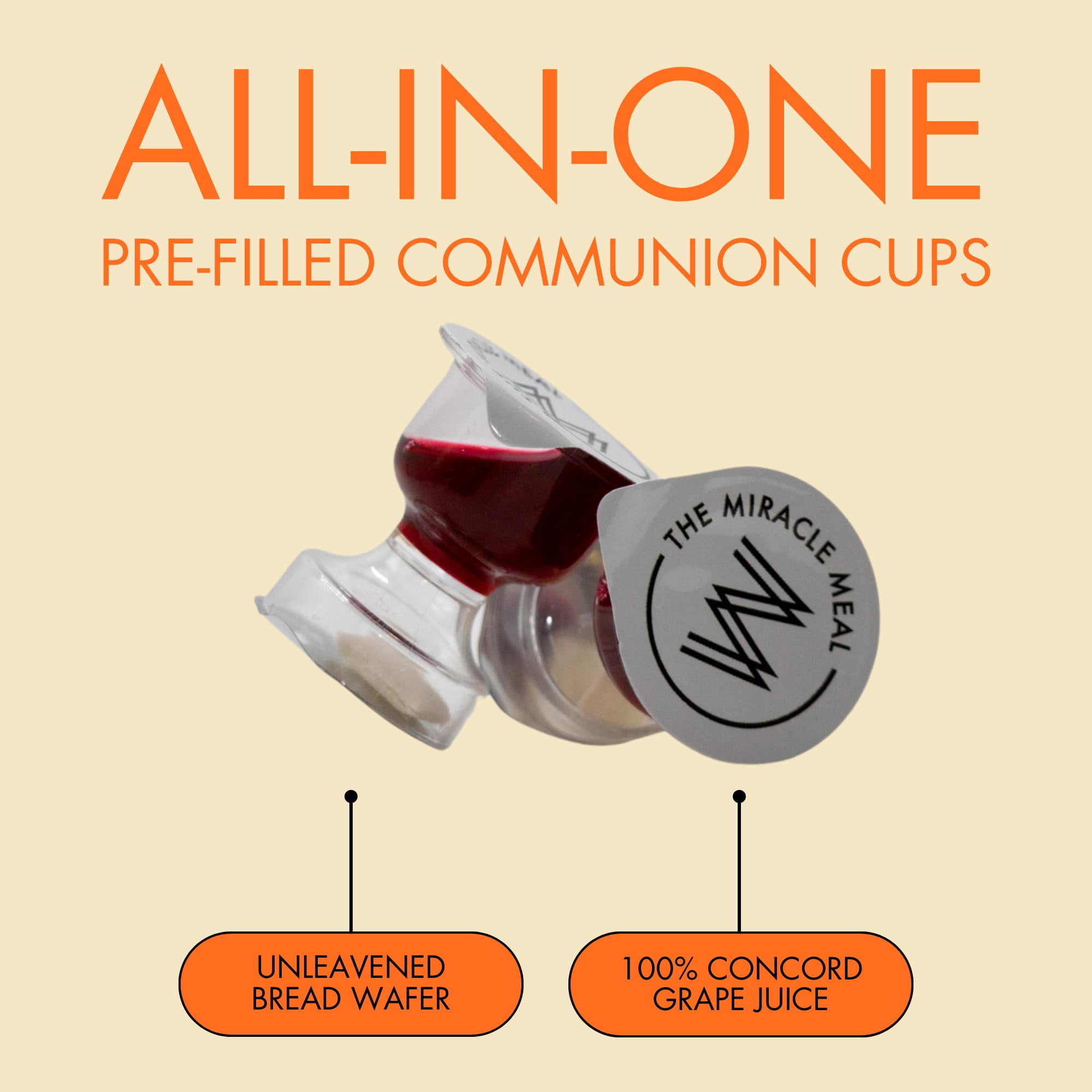 The Miracle Meal Chalice Pre-filled Communion Cups: 100% Concord Grape Juice & Wafer - Box of 100
