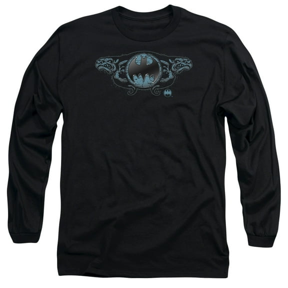 Batman Two Gargoyles Logo Long Sleeve Adult 18/1 T-Shirt Black