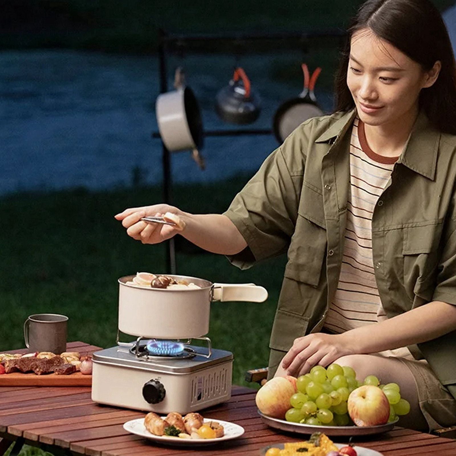 Outdoor Camping Cooking Gas Stove Strong Trips Burner Grill Super Light Travel Supplies Cooking Utensils-Khaki,1 x Camping Gas Stove 1 x Storage Bag,Khaki