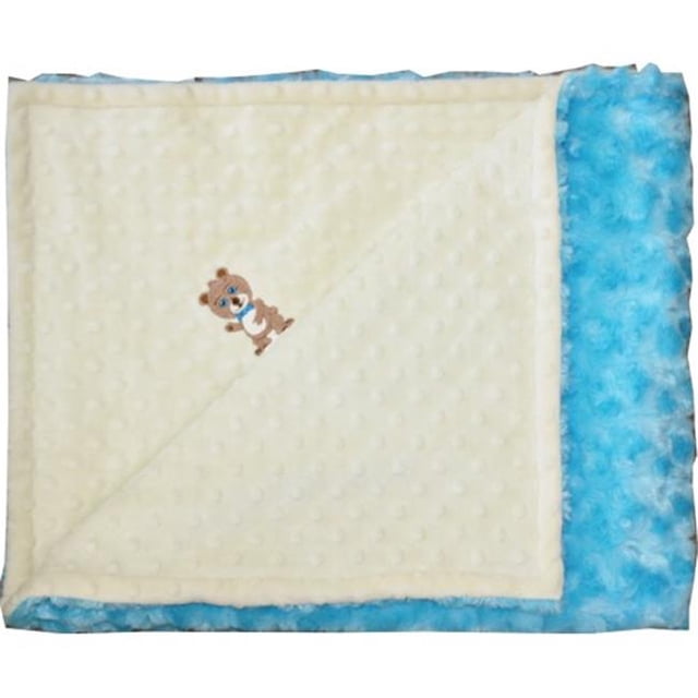 4BSYDTR-M Boy Bear Couverture Minky - Point Jaune avec Tourbillon de Rosebud Turquoise