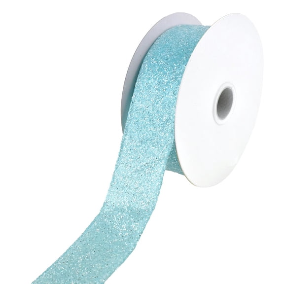 Christmas Glitter Frosted Polyester Wired Ribbon, 1-1/2-Inch, 10-Yard - Aqua