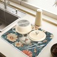thumbnail image 2 of Yayeee Dish Drying Mat for Kitchen Counter 16" x 18" Microfiber Super Absorbent Coffee Decorative Pad, Flowers Cat, 2 of 9