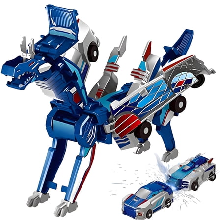 BESTSKY Transforming Dinosaur Toys, Transformation Car Toy with Collision Transforming Car for Girls Age 4-6 | Party Gift for Birthday, Christmas (Blue Dragon)