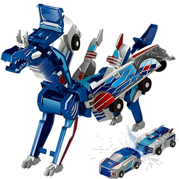 BESTSKY Transforming Dinosaur Toys, Transformation Car Toy with Collision Transforming Car for Girls Age 4-6 | Party Gift for Birthday, Christmas (Blue Dragon)