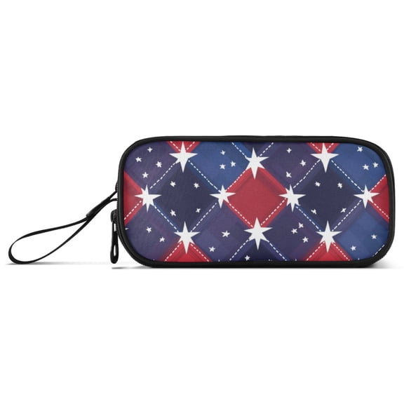 Red and Blue Plaids Stars Pencil Case Stationary Holder Pen Bag Pencil Pouch Tool Organizer 3 Compartments
