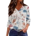 thumbnail image 2 of JoveMarine Women's V-Neck 3/4 Sleeve Floral Print Top Casual Blouse with Slit Hem Spring Fall Fashion Tunic for Daily Wear Weekend Purple Pink M, 2 of 6