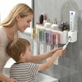 thumbnail image 3 of Multifunctional Wall Mount Toothbrush Holder Rack Organizer Automatic Toothpaste Dispenser Squeezer with Magnetic Cups 5 Toothbrush Slots Accessory Storage, 3 of 15
