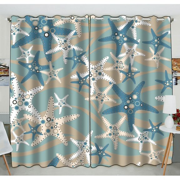 ZKGK Starfish on the Beach Window Curtain Drapery/Panels/Treatment For Living Room Bedroom Kids Rooms 52x84 inches Two Panel