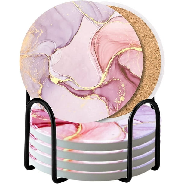 Coasters for Drinks, Waterproof Ceramic Coasters with Holder Set of 6 ...
